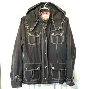 Women's Point Zero Jacket Grey Black Size Large Nicole Benisti Utility Coat Aop